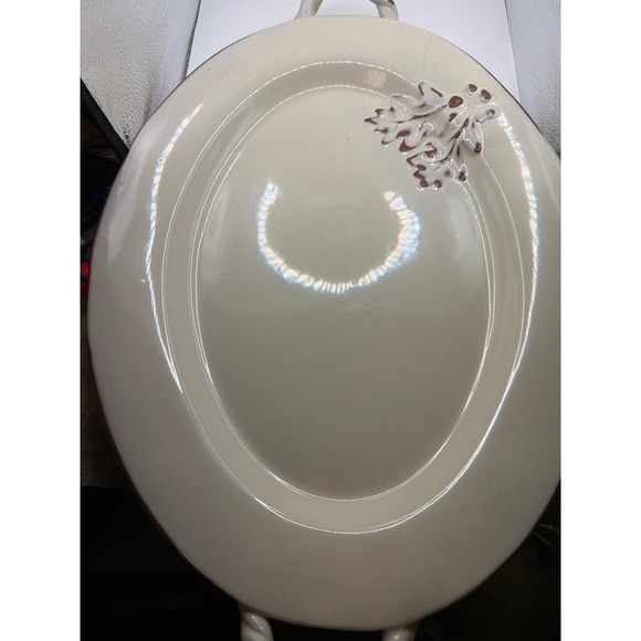 Target Home Other - Target Home Terracotta Oval Serving Platter White Brown Oak Leaf Rope Handles